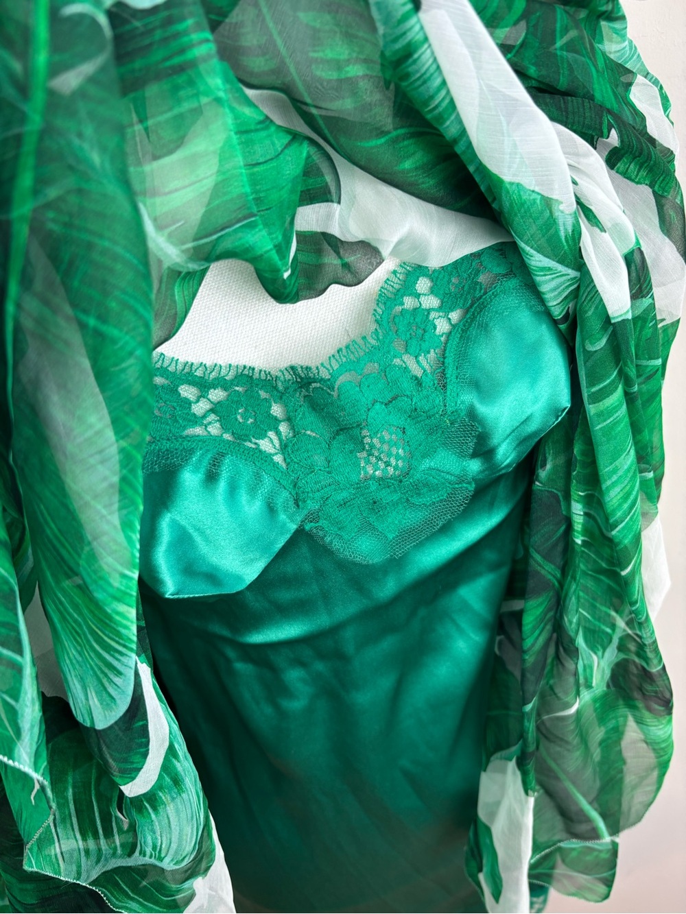 DOLCE & GABBANA Banana Leaf Silk Ribbon Dress White Green IT / 36 US XS - Picture 12 of 16